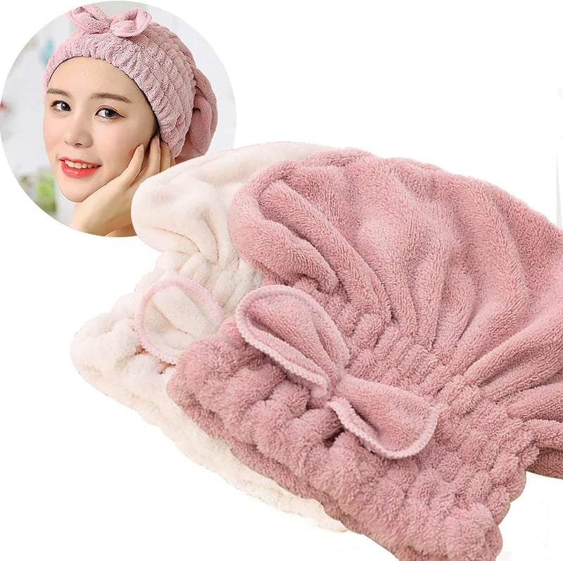 Jseng 2PC Microfiber Hair Drying Caps, Extrame Soft & Ultra Absorbent, Fast Drying Hair Turban Wrap Towels Thick Fluffy Shower Cap for Women - Image 1